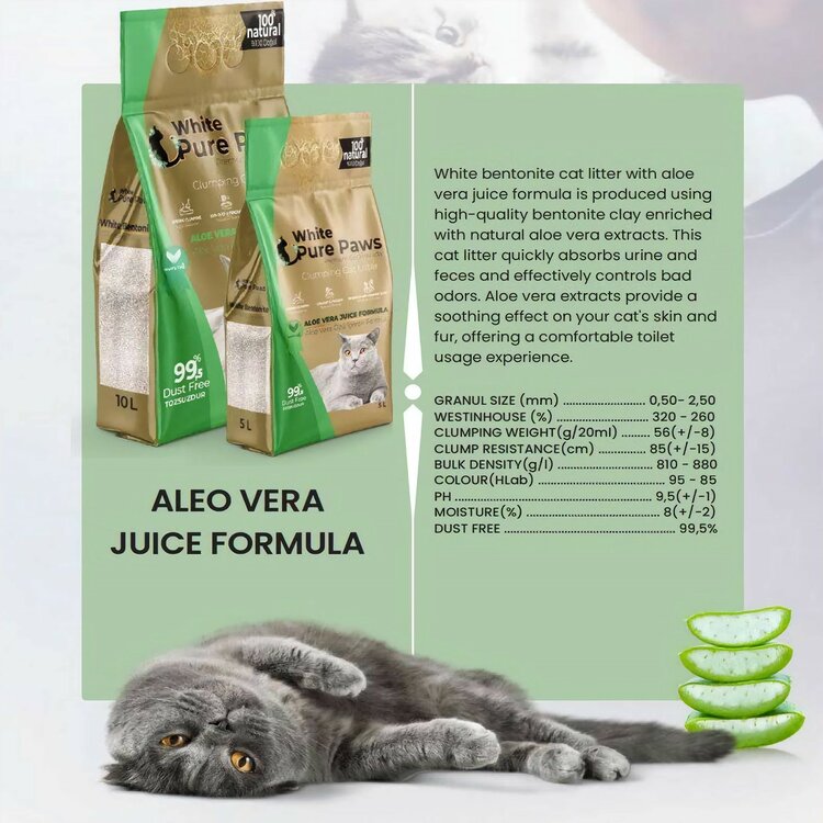 White Pure Paws&nbsp;Bentoniet kattenbakvulling alo&euml; vera&nbsp;10 liter