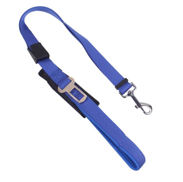 Honden autogordel blauw met handvat