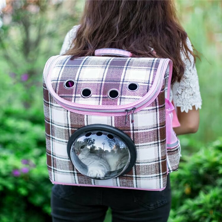 Leuke rugtas / rugzak voor kleine honden en katten in de kleur Roze met Bruin