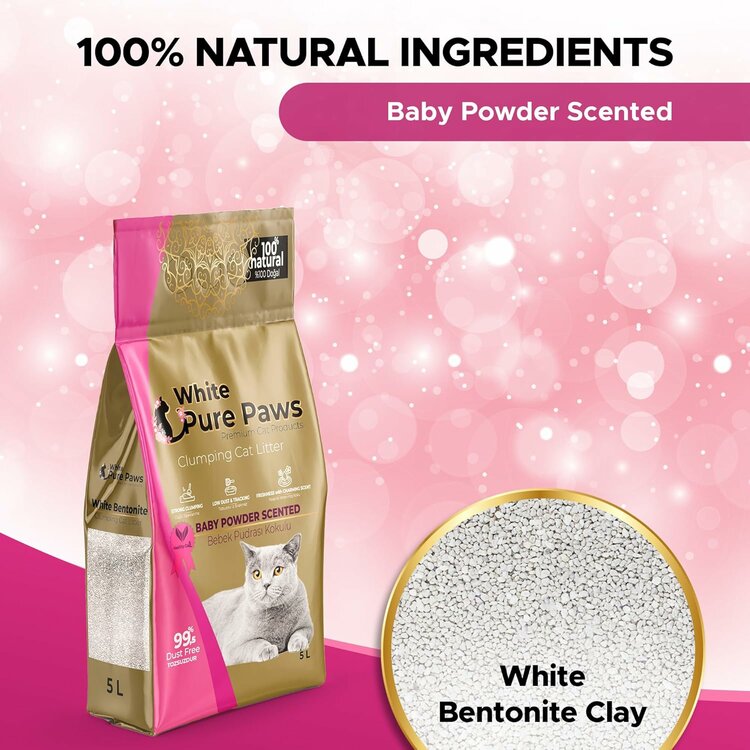 White Pure Paws Kattenbakvulling - Bentoniet - Babypoeder - 5L