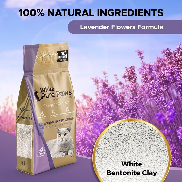 White Pure Paws Kattenbakvulling - Bentoniet - Lavendel - 5L