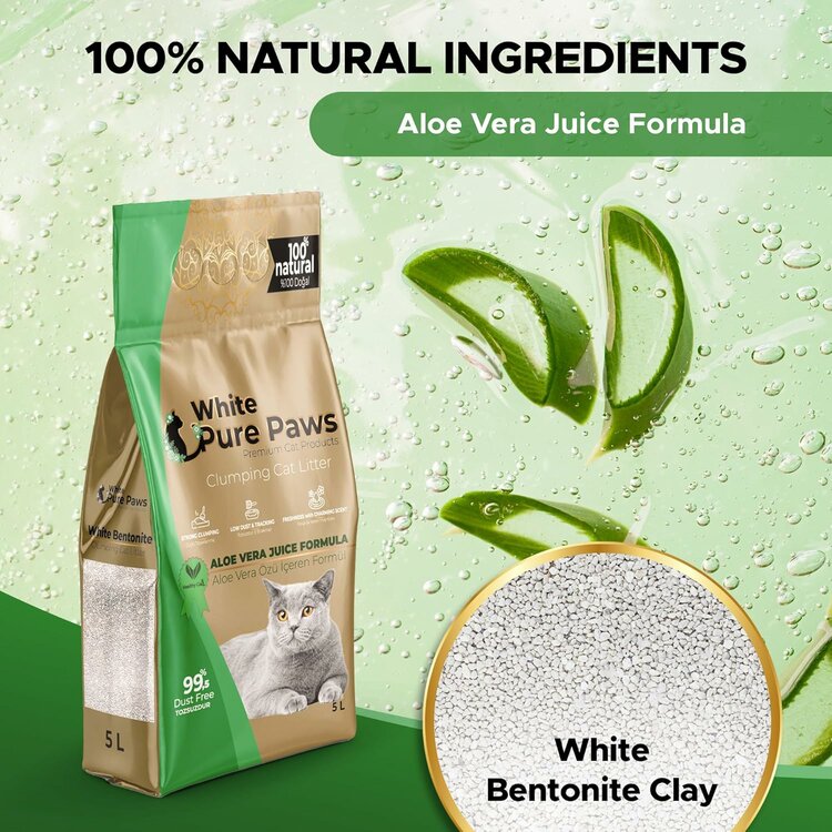 White Pure Paws Kattenbakvulling - Bentoniet - Alo&euml; vera - 5L