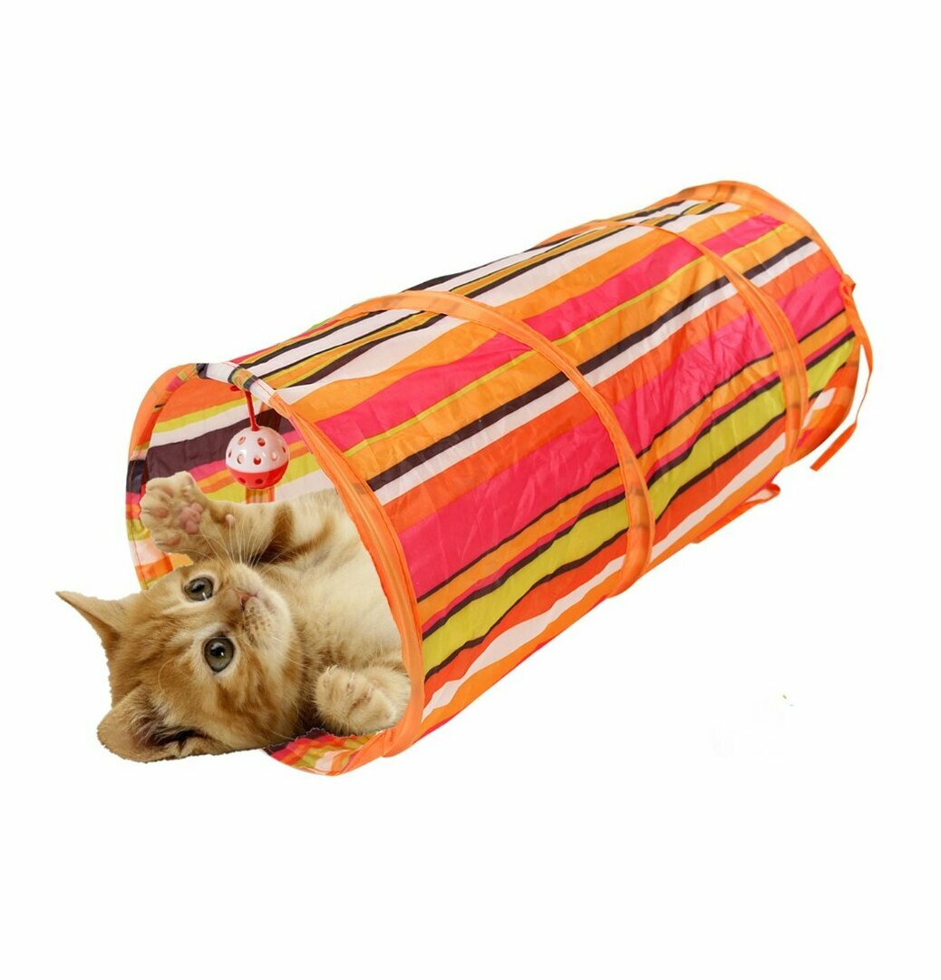 Nobleza Speeltunnel katten - Kattentunnel - Kattenspeelgoed - Kattenspeeltjes - Balletje met bel - 90 cm - Oranje