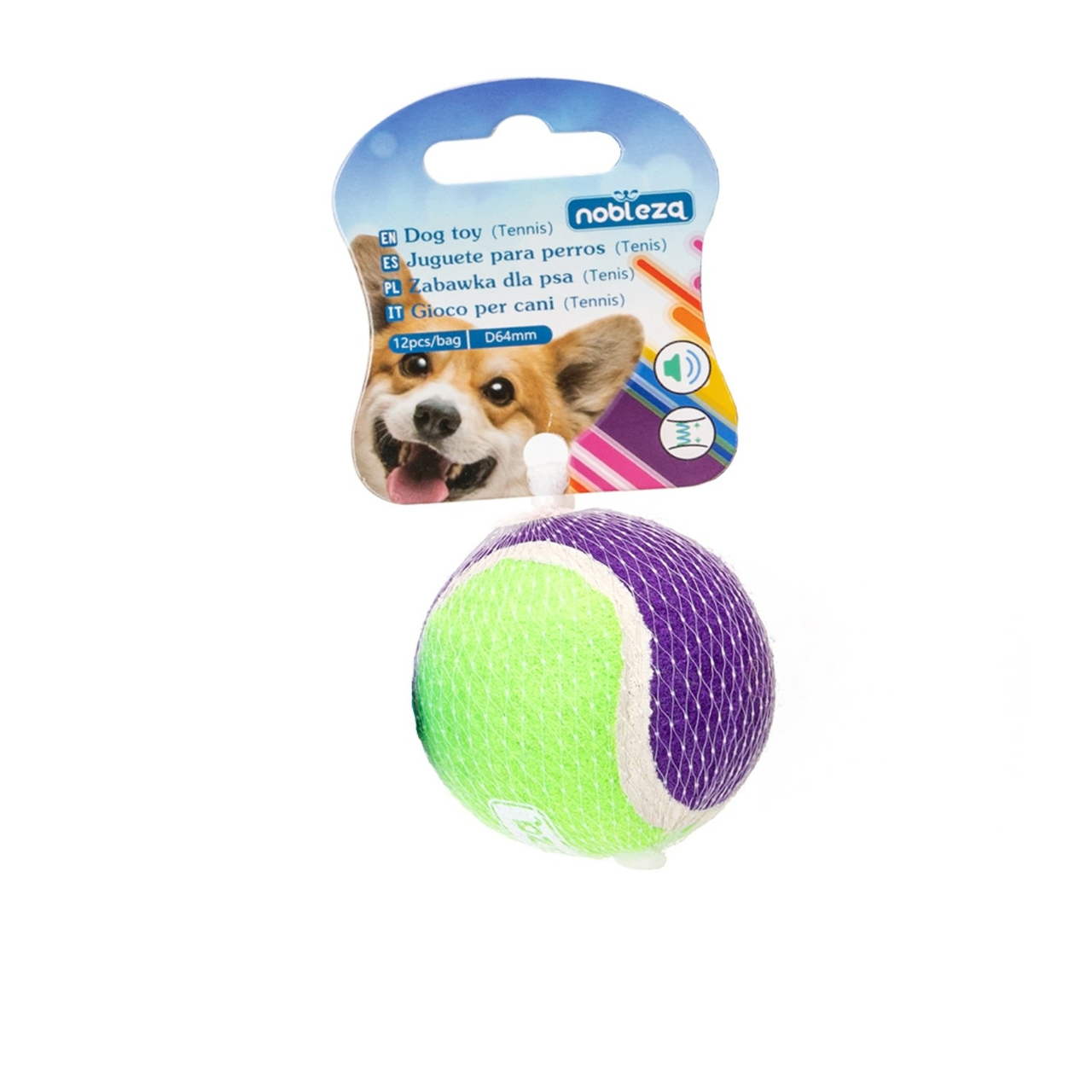 Nobleza Tennisbal met piep - Speelbal hond - Piepbal hond - Bal hond - Groen/Paars