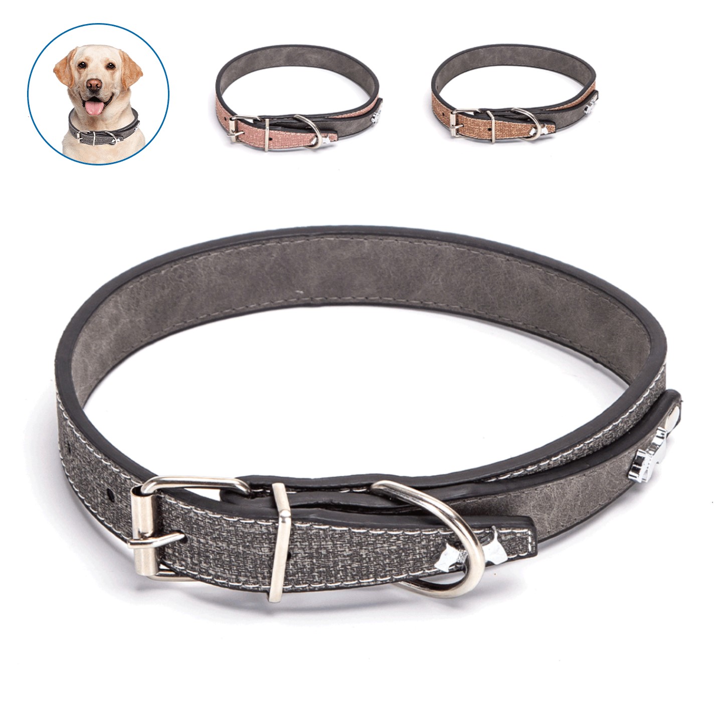Nobleza Luxe hondenhalsband - kunstleder halsband voor honden - roze - Halsband met bedels - lengte 52 cm - M