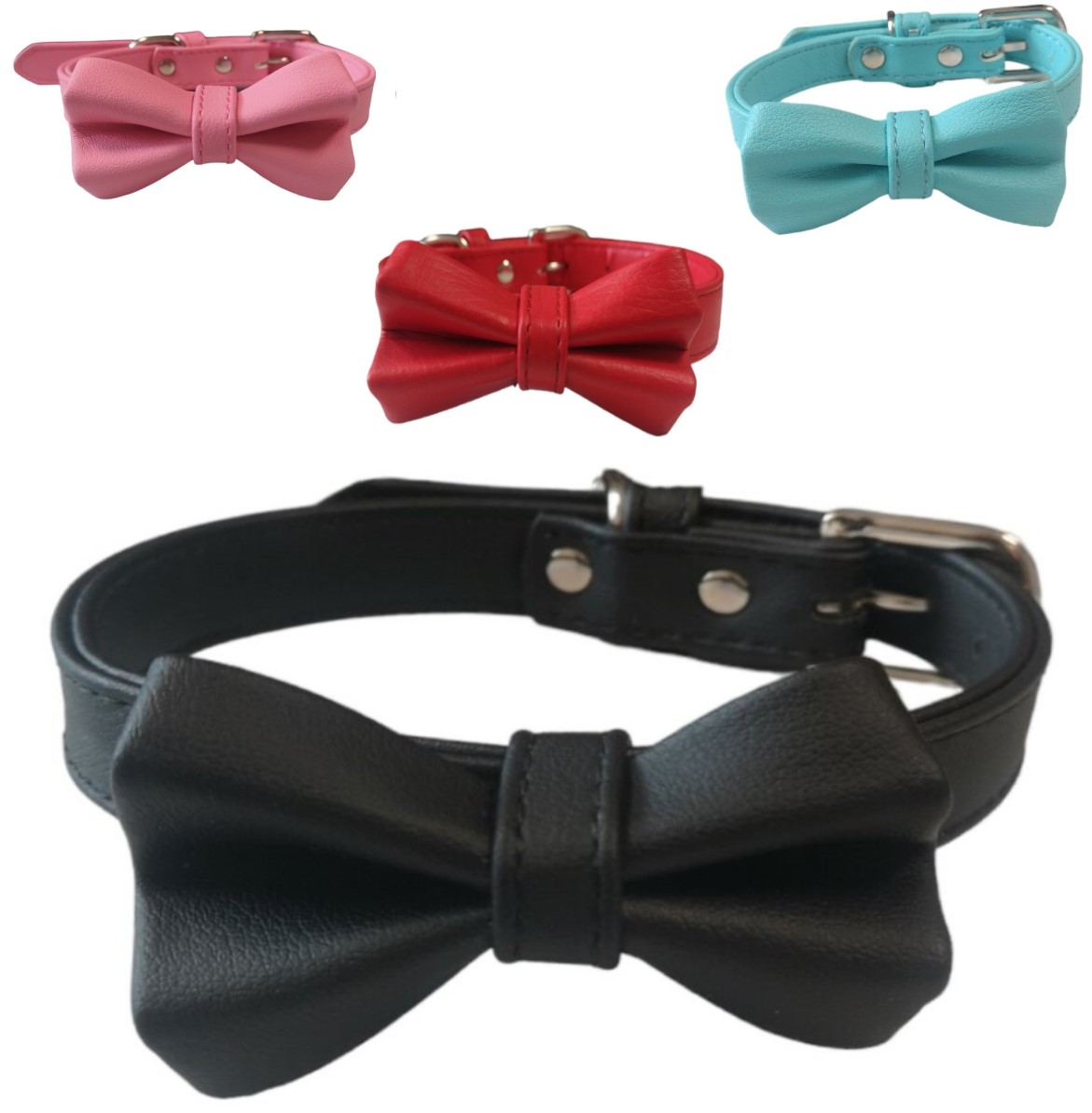 Nobleza Hondenhalsband - Halsband met strik - Halsband hond - Puppyhalsband - Halsband pup - Gespsluiting - PU Leder halsband - Roze - L
