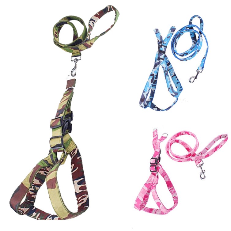 Honden Y-tuigje set met riem camouflage L