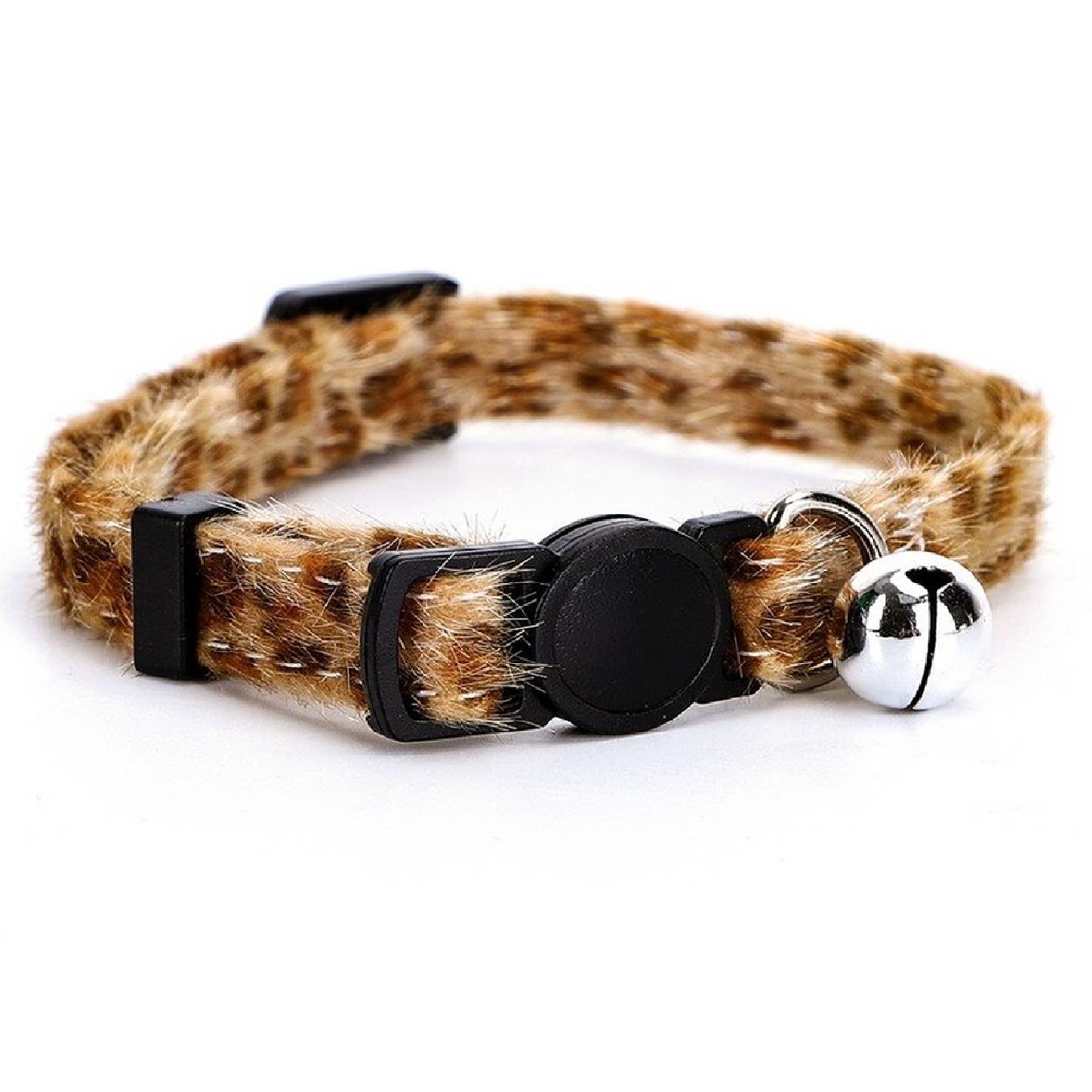 Nobleza kattenhalsband dierenprint - Kattenhalsbanden - Kattenhalsbandje luipaardprint - Halsband kat dierenmotief - Klikhalsband kat - Kittenhalsband met belletje - Bruin