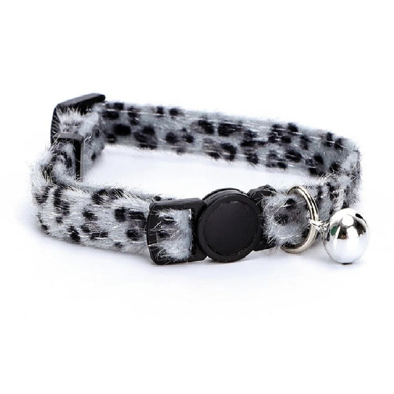 Nobleza kattenhalsband dierenprint - Kattenhalsbanden - Kattenhalsbandje luipaardprint - Halsband kat dierenmotief - Klikhalsband kat - Kittenhalsband met belletje - Grijs