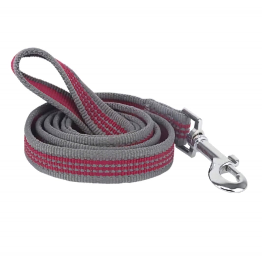 Nobleza Hondenriem Nylon - Reflecterende hondenriem - Zacht geweven Nylon - 120 cm - Grijs / Rood