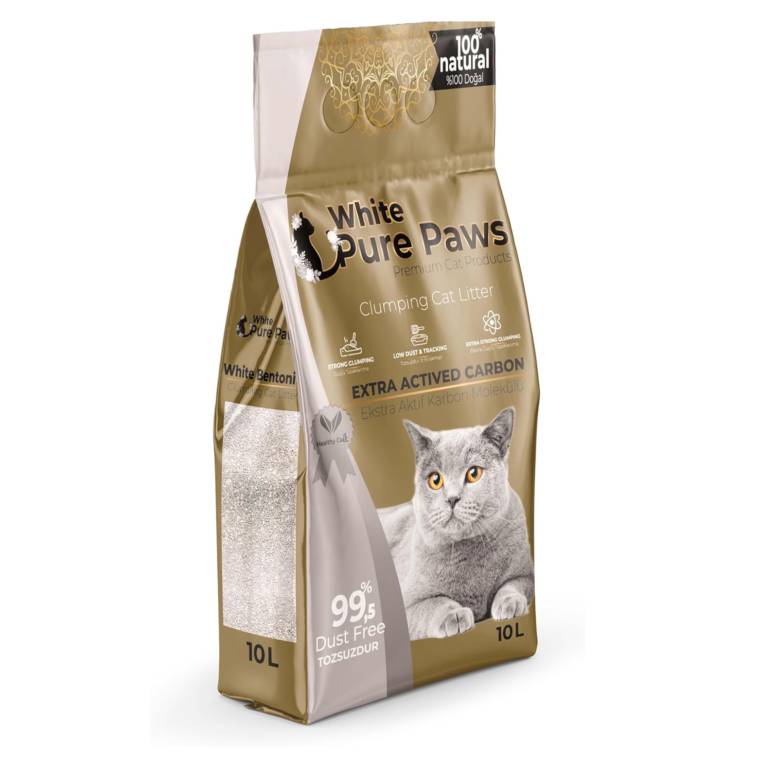 White Pure Paws Bentoniet kattenbakvulling Carbon 10L