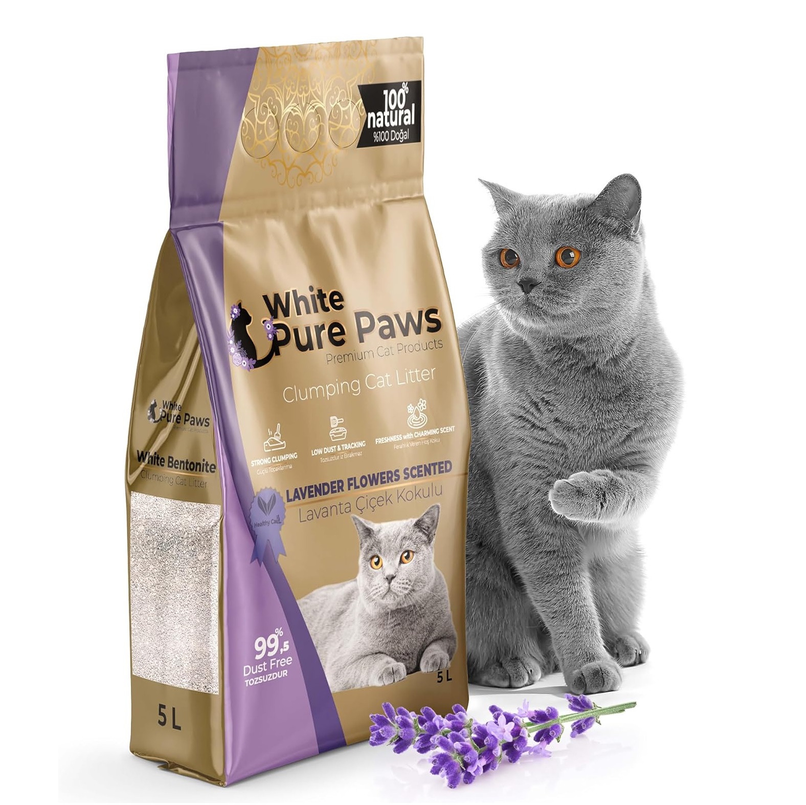 White Pure Paws Kattenbakvulling - Bentoniet - Lavendel - 5L