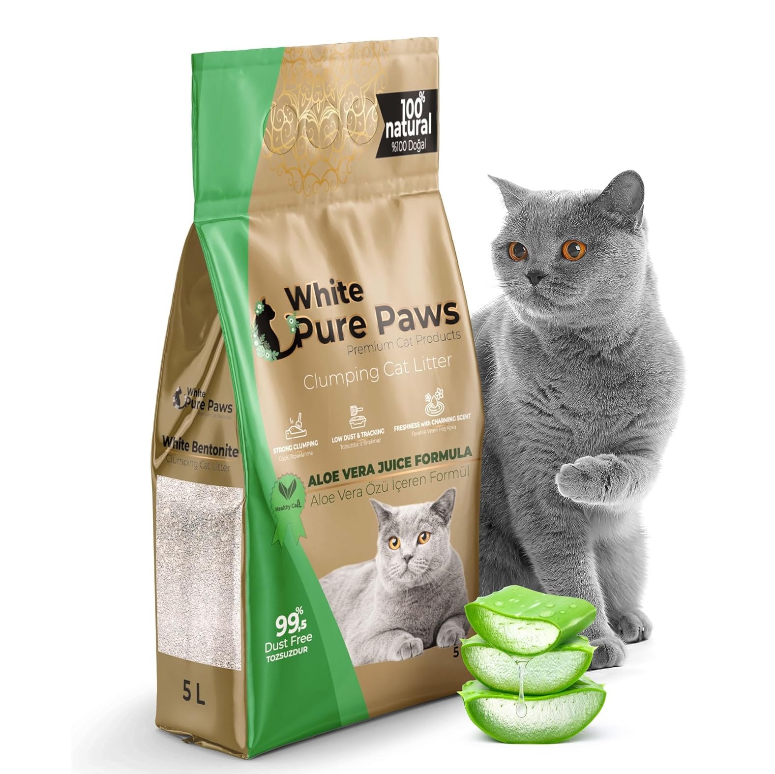 White Pure Paws Kattenbakvulling - Bentoniet - Aloë vera - 5L