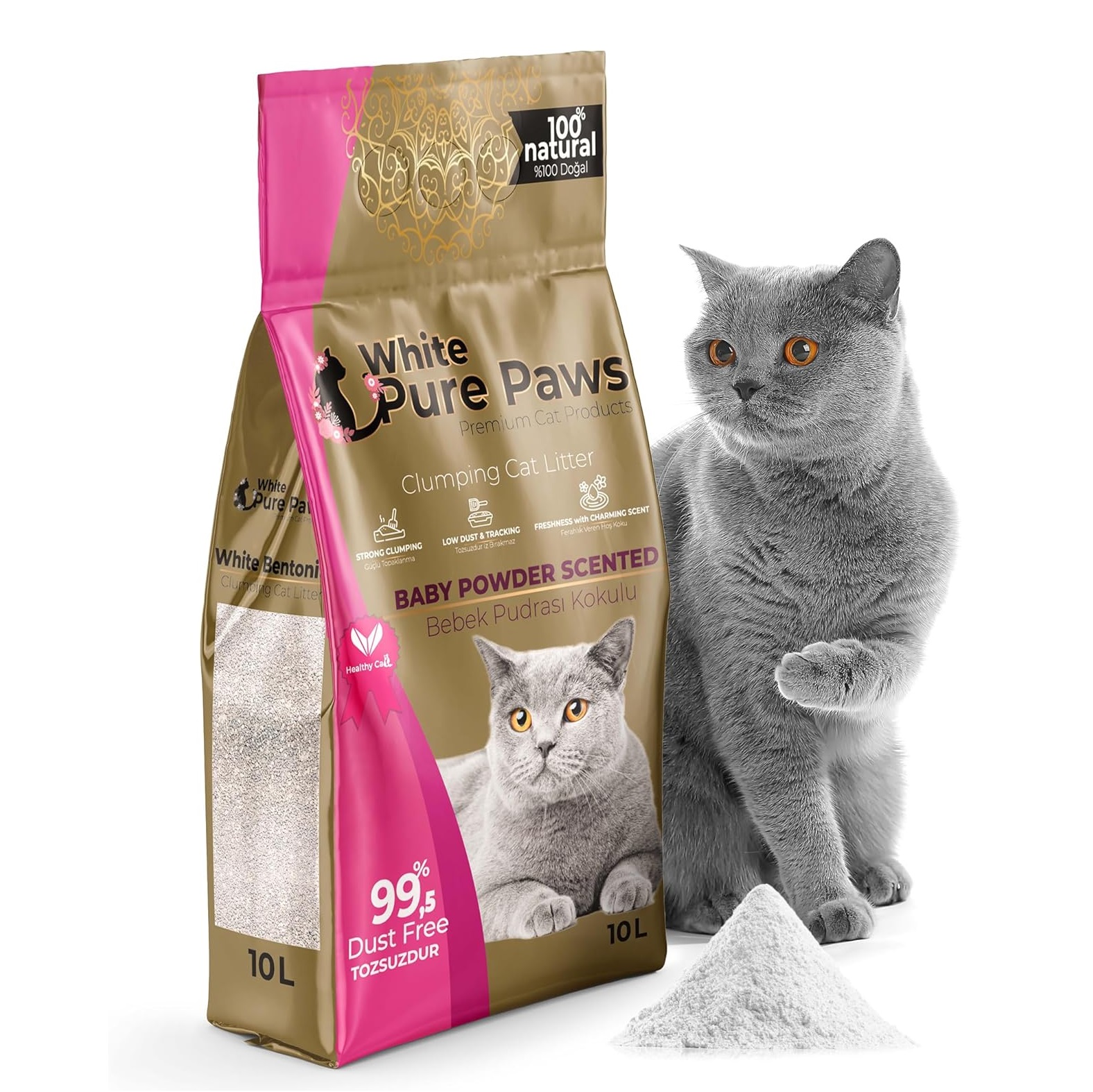 White Pure Paws Kattenbakvulling - Bentoniet - Babypoeder - 10L